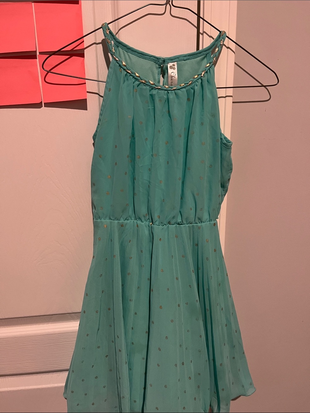 Teal Halter Dress with Gold Dot Detail